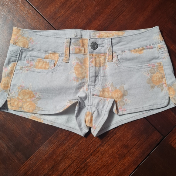 American Eagle Denim Shorts Light Blue/Orange Floral Stretch Size 6 - Picture 14 of 14